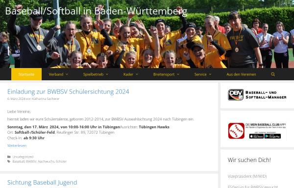 Vorschau von bwbsv.de, Baden-Württembergischer Baseball- und Softball-Verband