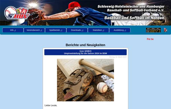 Vorschau von www.shbv.info, Schleswig-Holsteinischer und Hamburger Baseball- und Softball-Verband
