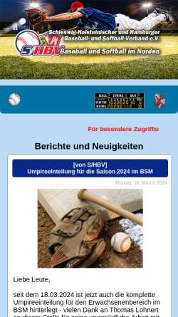 Vorschau der mobilen Webseite www.shbv.info, Schleswig-Holsteinischer und Hamburger Baseball- und Softball-Verband