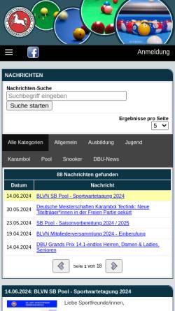 Vorschau der mobilen Webseite blvn.de, Billardlandesverband Niedersachsen e.V.