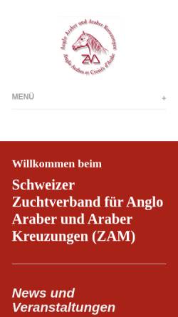 Vorschau der mobilen Webseite www.zam.ch, Zuchtverband Arabische Mischrassen Schweiz (ZAM)