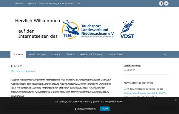 Vorschau von www.tln-ev.de, Tauchsport Landesverband Niedersachsen e.V. (TLN)