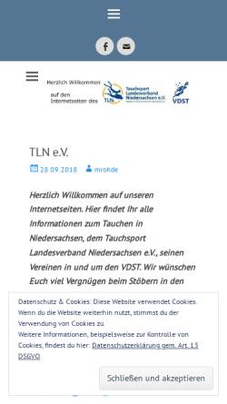 Vorschau der mobilen Webseite www.tln-ev.de, Tauchsport Landesverband Niedersachsen e.V. (TLN)