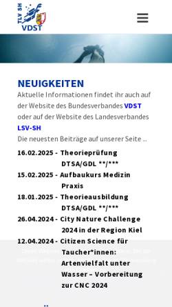 Vorschau der mobilen Webseite www.tlv-sh.de, Tauchsport Landesverband Schleswig-Holstein e.V. (TLV S-H)