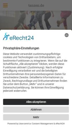 Vorschau der mobilen Webseite www.tanzen.de, Allgemeiner Deutscher Tanzlehrerverband e.V. (ADTV)