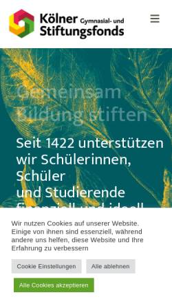 Vorschau der mobilen Webseite www.stiftungsfonds.org, Kölner Gymnasial- und Stiftungsfonds
