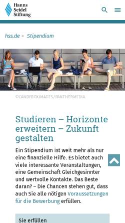 Vorschau der mobilen Webseite www.hss.de, Stipendiienwerk der Hanns-Seidel-Stiftung