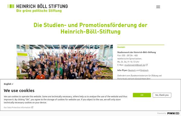 Vorschau von www.boell.de, Studien- und Promotionsförderung der Heinrich-Böll-Stiftung