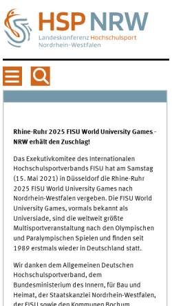 Vorschau der mobilen Webseite www.hochschulsport-nrw.de, Landeskonferenz Hochschulsport NRW