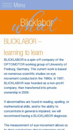 Vorschau der mobilen Webseite www.blicklabor.de, BlickLabor der Universität Freiburg