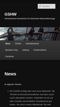 Vorschau der mobilen Webseite www.gshw.de, Gemeinsame Kommission für historische Wasserfahrzeuge e.V.