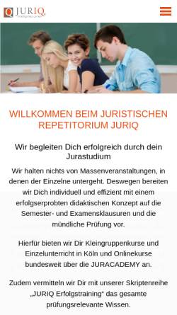 Vorschau der mobilen Webseite www.juriq.de, Jura Repetitorium von JURIQ