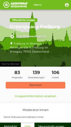 Vorschau der mobilen Webseite greenwire.greenpeace.de, Greenpeace-Gruppe Freiburg