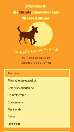 Vorschau der mobilen Webseite www.pfoetchenfit.de, Pfötchenfit - die Hundephysiotherapie