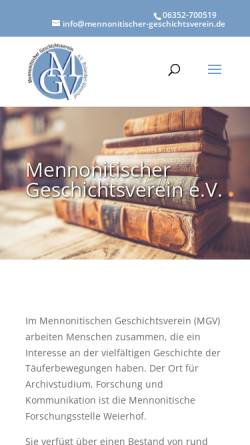 Vorschau der mobilen Webseite www.mennonitischer-geschichtsverein.de, Mennonitischer Geschichtsverein e.V