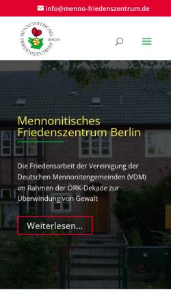 Vorschau der mobilen Webseite www.menno-friedenszentrum.de, Mennonitisches Friedenszentrum Berlin