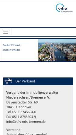 Vorschau der mobilen Webseite www.vdiv-nds-bremen.de, Verband der Immobilienverwalter Niedersachsen / Bremen e.V.