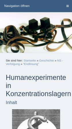 Vorschau der mobilen Webseite www.judentum-projekt.de, Humanexperimente in Konzentrationslagern