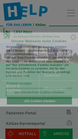 Vorschau der mobilen Webseite www.lkh-weiz.at, Landeskrankenhaus Weiz