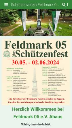 Vorschau der mobilen Webseite feldmark05.de, Schützenverein Feldmark 05 Ahaus