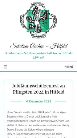 Vorschau der mobilen Webseite www.schuetzen-hitfeld.de, St. Sebastianus Schützenbruderschaft Aachen-Hitfeld 1894 e.V.