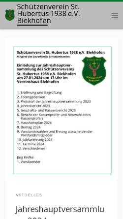 Vorschau der mobilen Webseite schuetzenverein-biekhofen.de, Schützenverein St. Hubertus 1938 e.V. Biekhofen