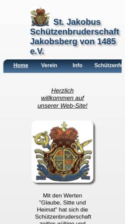 Vorschau der mobilen Webseite www.schuetzenbruderschaft-jakobsberg.de, St. Jakobus-Schützenbruderschaft Jakobsberg von 1485 e.V.