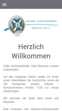 Vorschau der mobilen Webseite www.msv-erwitte.eu, Männer-Schützenverein Erwitte 1728 e.V.