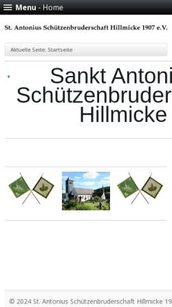 Vorschau der mobilen Webseite www.schuetzenbruderschaft-hillmicke.de, St. Antonius Schützenbruderschaft Hillmicke 1907 e.V.