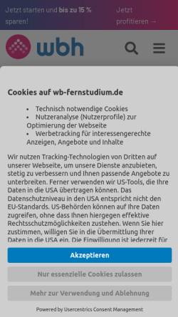 Vorschau der mobilen Webseite www.wb-fernstudium.de, Wilhelm Büchner Hochschule