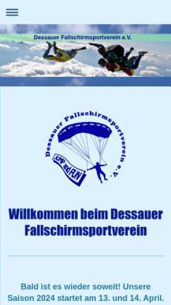 Vorschau der mobilen Webseite www.freifall-dessau.de, Dessauer Fallschirmsportverein e.V.