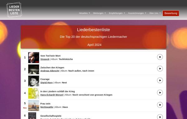 Vorschau von www.liederbestenliste.de, Die Liederbestenliste