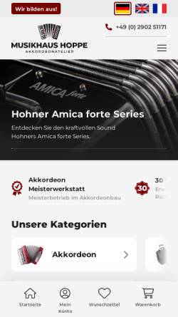 Vorschau der mobilen Webseite www.akkordeonfreund.de, Musikhaus Hoppe Fachhandel für Akkordeon
