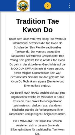 Vorschau der mobilen Webseite hwarang.de, Hwarang Tae Kwon Do International, Tae Kwon Do, Zen