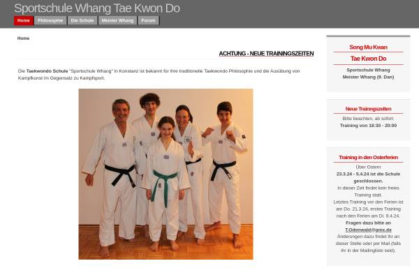 Vorschau von www.sportschule-whang.com, Taekwondo Schule Whang Konstanz