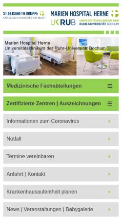 Vorschau der mobilen Webseite www.marienhospital-herne.de, Medizinische Kliniken II, Kardiologie der Universitätskliniken