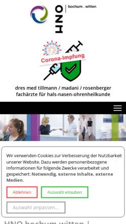 Vorschau der mobilen Webseite hno-bochum-witten.de, Universitätsklinik für Hals-, Nasen- und Ohrenheilkunde
