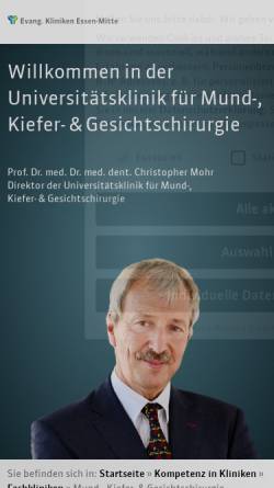 Vorschau der mobilen Webseite www.mkg-chirurgie-essen.de, Universitätsklinik für Mund-, Kiefer- und Gesichtschirurgie