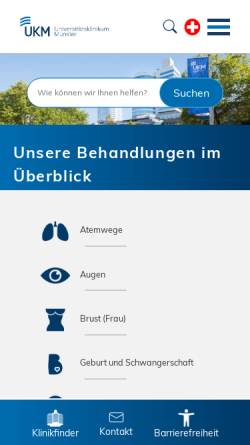 Vorschau der mobilen Webseite www.ukm.de, Klinik und Poliklinik für Hautkrankheiten
