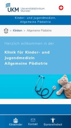 Vorschau der mobilen Webseite kinderonkologie.ukmuenster.de, Klinik und Poliklinik für Kinder und Jugendmedizin - Pädiatrische Hämatologie und Onkologie