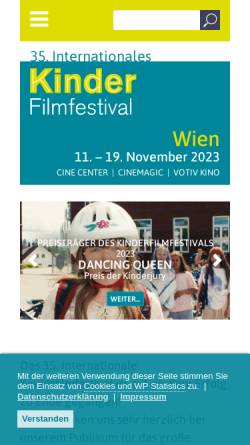 Vorschau der mobilen Webseite www.kinderfilmfestival.at, KinderKinoWelten, Österreich.