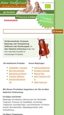 Vorschau der mobilen Webseite aber-natuerlich.de, Aber Natürlich, Melanie Wander
