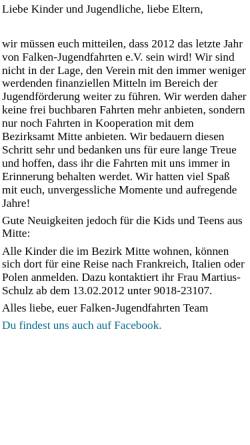 Vorschau der mobilen Webseite www.jugendfahrten.de, Falken-Jugendfahrten e. V.
