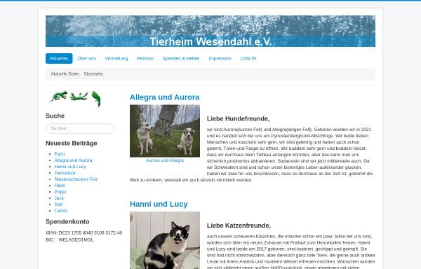Vorschau von www.tierheim-wesendahl.de, Tierheim Wesendahl