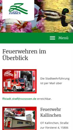Vorschau der mobilen Webseite www.feuerwehren-zossen.de, Freiwillige Feuerwehr Zossen