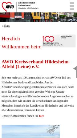 Vorschau der mobilen Webseite www.awo-hildesheim.de, Arbeiterwohlfahrt Hildesheim