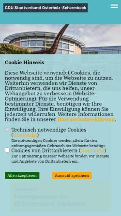 Vorschau der mobilen Webseite www.cdu-osterholz-scharmbeck.de, CDU Osterholz-Scharmbeck