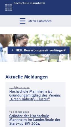 Vorschau der mobilen Webseite www.hs-mannheim.de, Hochschule Mannheim