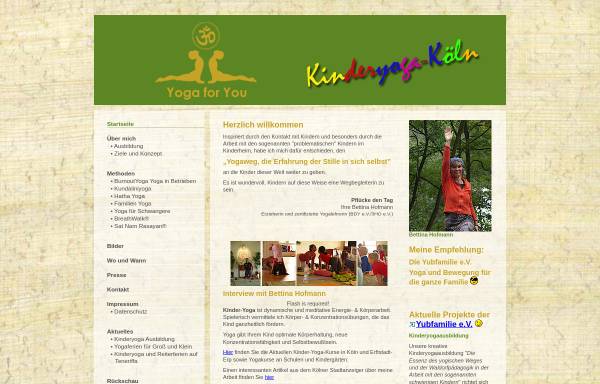 Vorschau von www.kinder-yoga-koeln.de, Bettina Hofmann, Yoga for You