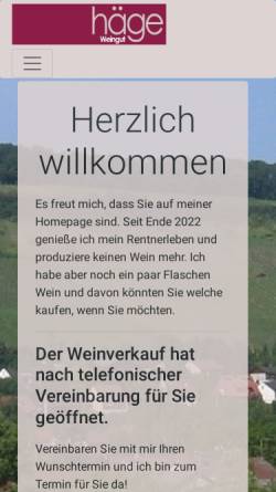 Vorschau der mobilen Webseite www.weingut-haege.de, Weingut Häge